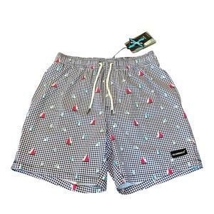ISLANDHAZE Quick-Dry Swim Trunks Sail Checked Print Navy White Stretch Lined